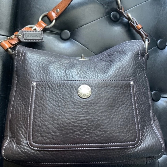 COACH D06S-10131 Chelsea BROWN Pebbled Leather Bag w/ Turn Lock - Picture 1 of 8